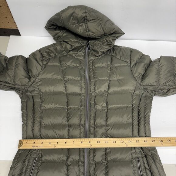 Michael Kors Womens Packable Hooded Down PufferJacket Size M Olive Logo Back Zip - Picture 14 of 16